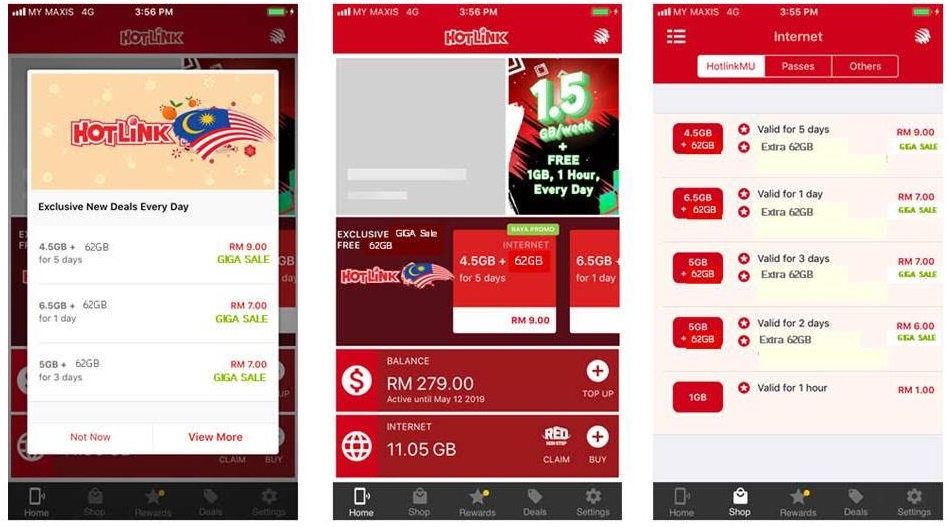 Hotlink Red app interface GIGA Sale