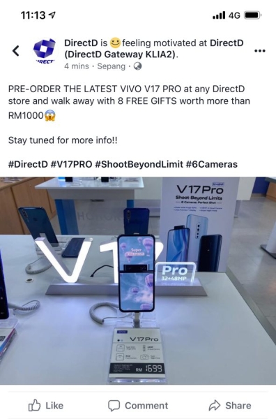 Vivo V17 Pro DirectD Facebook removed