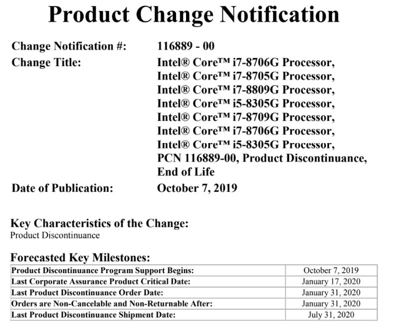 Intel AMD Kaby Lake G Discontinuation