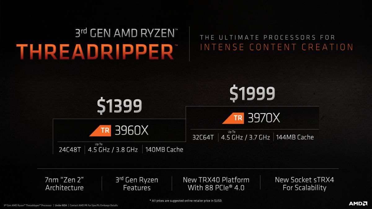 AMD 3rd gen Ryzen Threadripper pricing