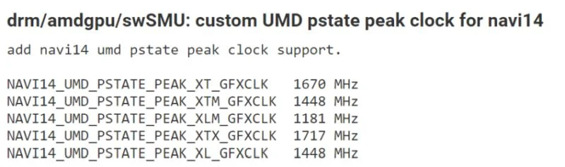 AMD Navi 14 GPU listing Linux driver entry
