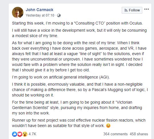 John Carmack Facebook Leaving Oculus