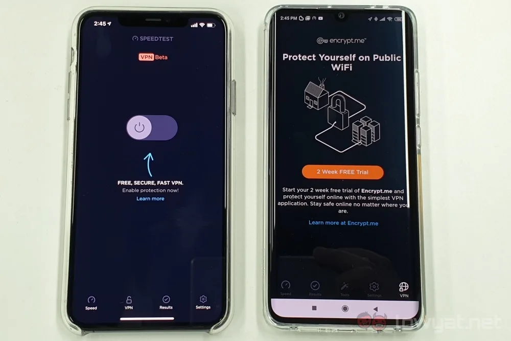 Speedtest built-in vs encrypt.me
