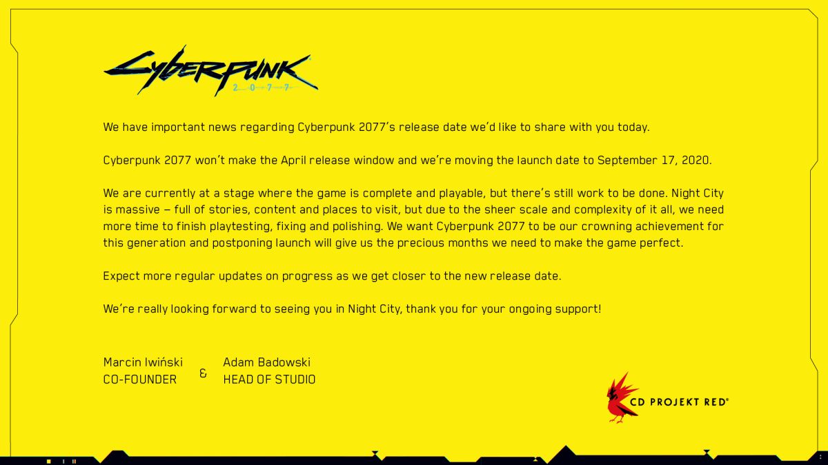 Cyberpunk 2077 delay 17 september