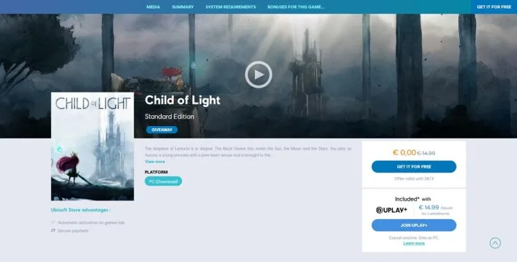 Child of Light free Uplay