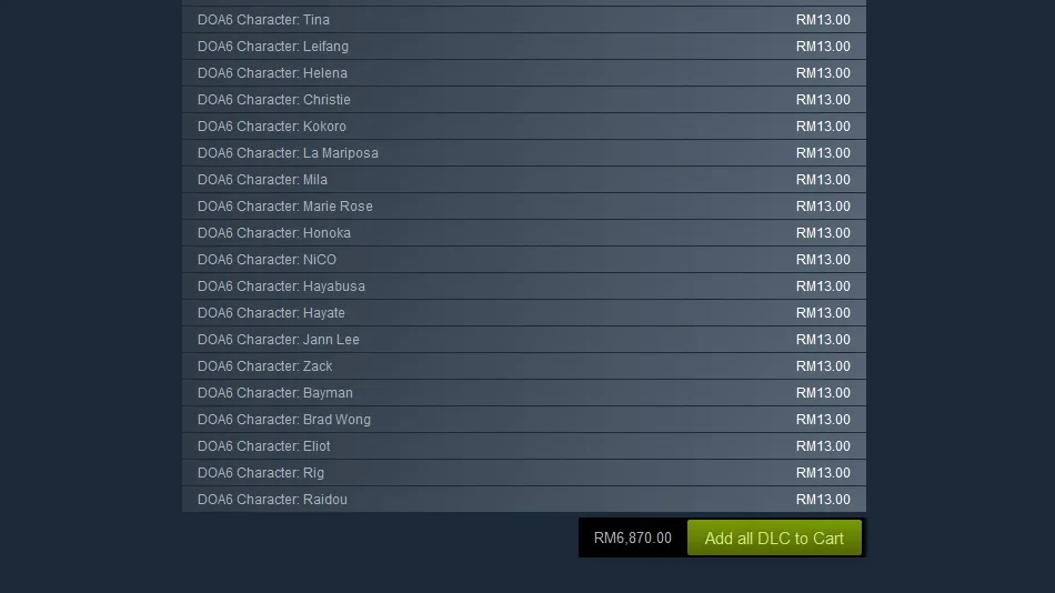 Dead or Alive 6 DLC list