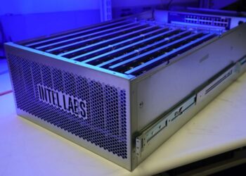 Pohoiki Springs, a data center rack-mounted system unveiled in March 2020, is Intel’s largest neuromorphic computing system developed to date. It integrates 768 Loihi neuromorphic research chips inside a chassis the size of five standard servers. (Credit: Intel Corporation)
