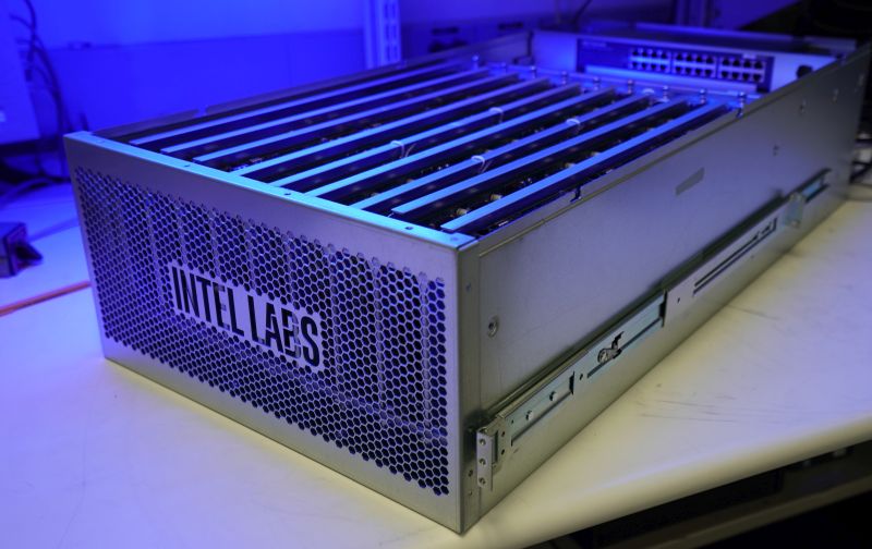 Pohoiki Springs, a data center rack-mounted system unveiled in March 2020, is Intel’s largest neuromorphic computing system developed to date. It integrates 768 Loihi neuromorphic research chips inside a chassis the size of five standard servers. (Credit: Intel Corporation)