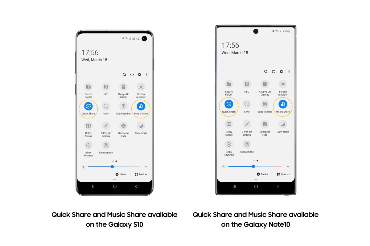 Samsung Galaxy S20 Features Quick Share Music Share