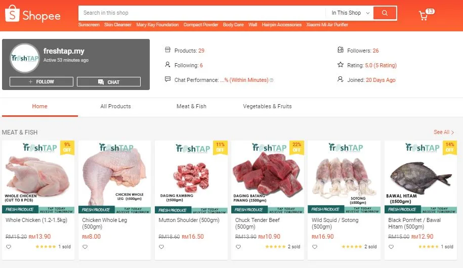 Shopee Fresh tap