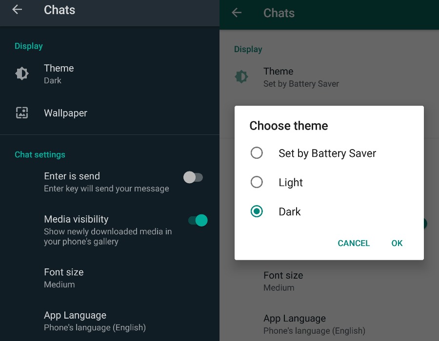 WhatsApp Dark Mode Feature