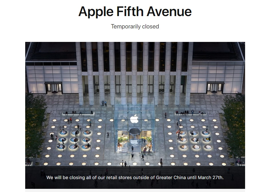 Apple to Close All Retail Stores Outside of China Until March 27th