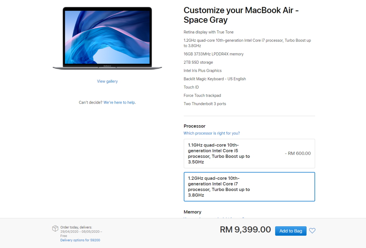 2020 Macbook Air Now Available For Order In Malaysia Priced At Up To Rm 9399 Lowyat Net