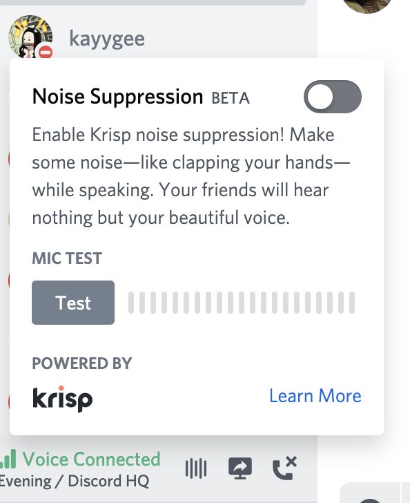 Discord Noise Suppression beta