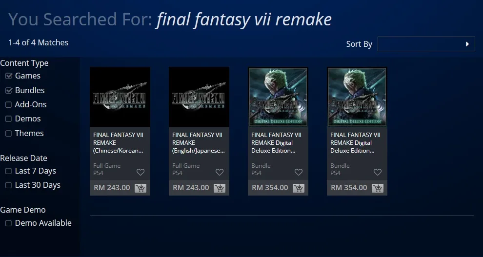 FF7 PlayStation Store different languages