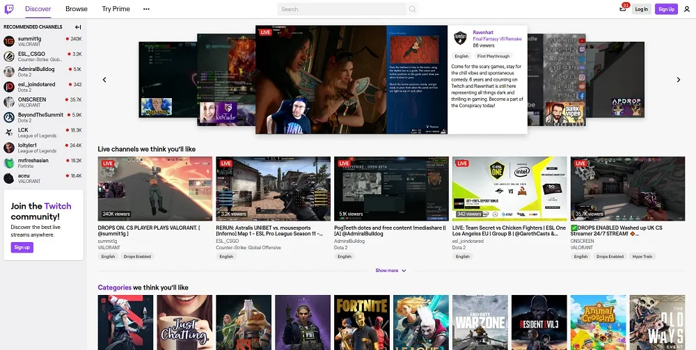 Twitch.tv homepage