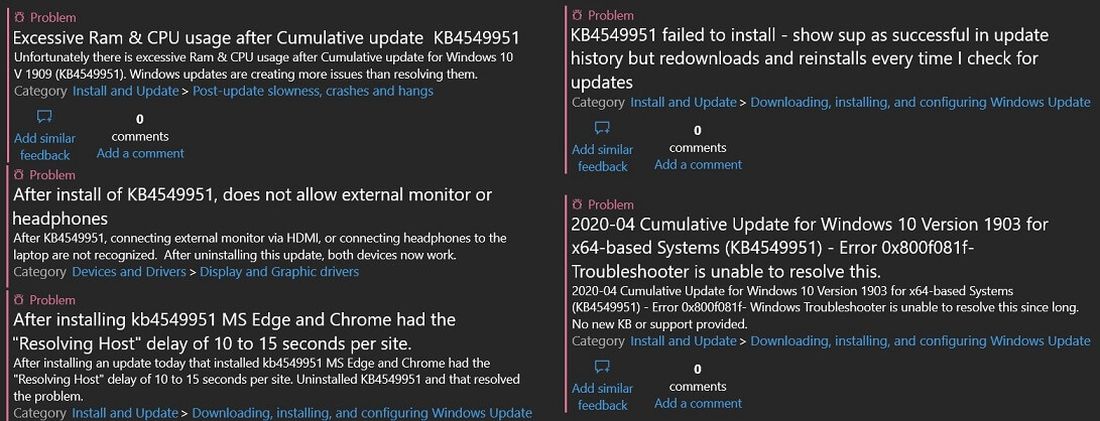 Windows 10 Cumulative update kb4549951 crashes