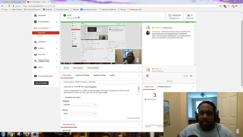 YouTube streaming UI