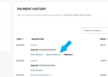 Epic Games Store refund