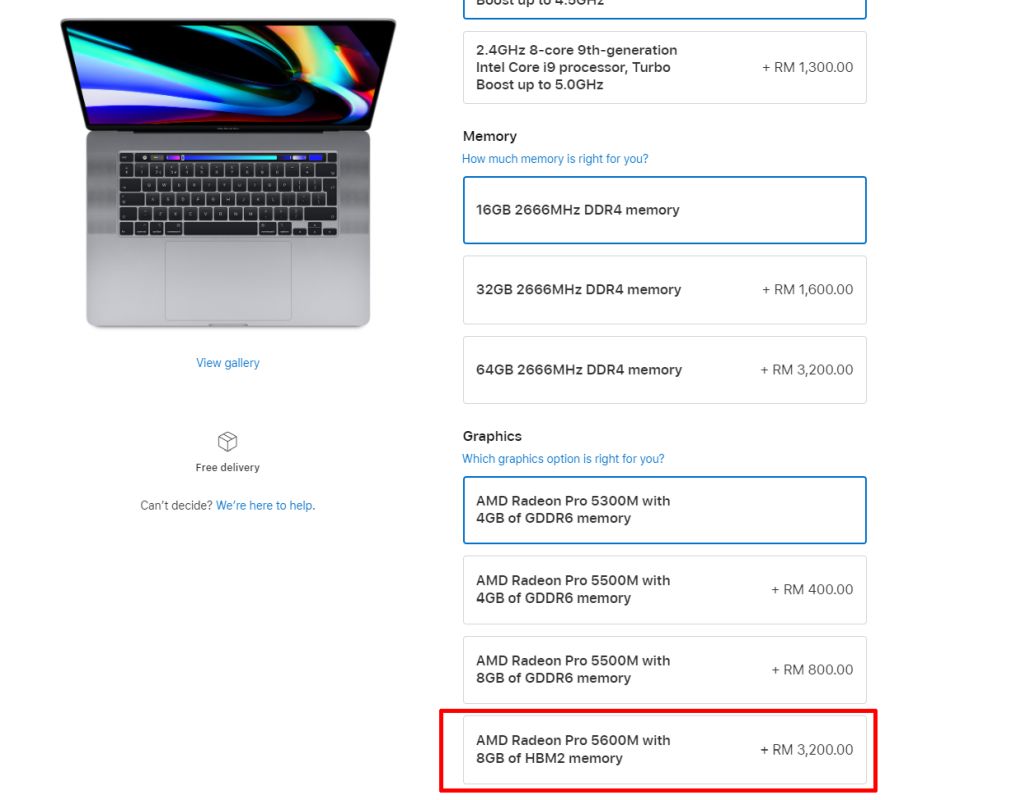 Apple MacBook Pro AMD Radeon Pro 5600M 16 inch price 2