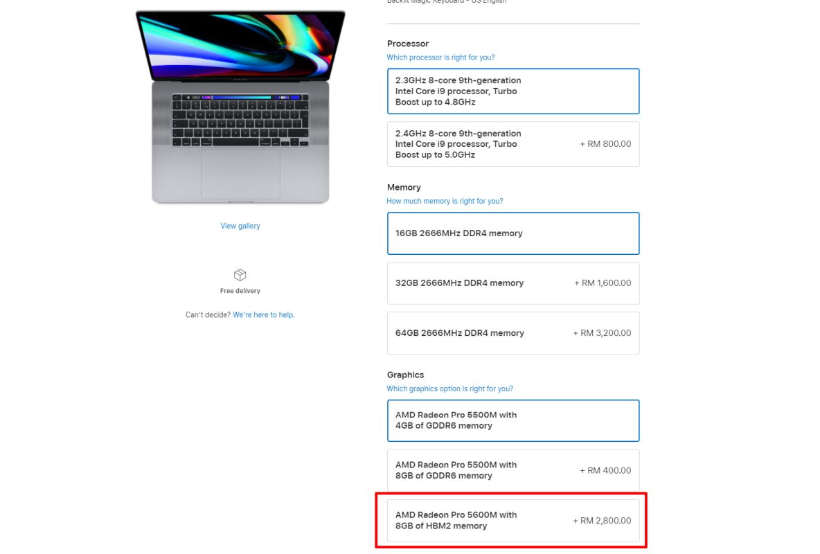 Apple MacBook Pro AMD Radeon Pro 5600M 16 inch price