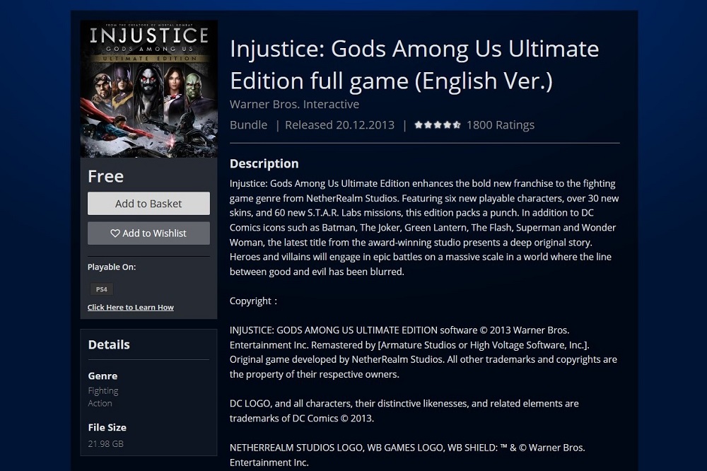Injustice Gods Among Us Ultimate Edition PSN free