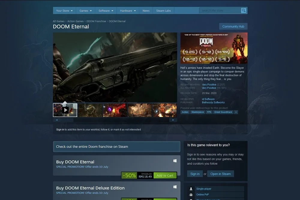 Steam Summer Sale Doom Eternal 50%
