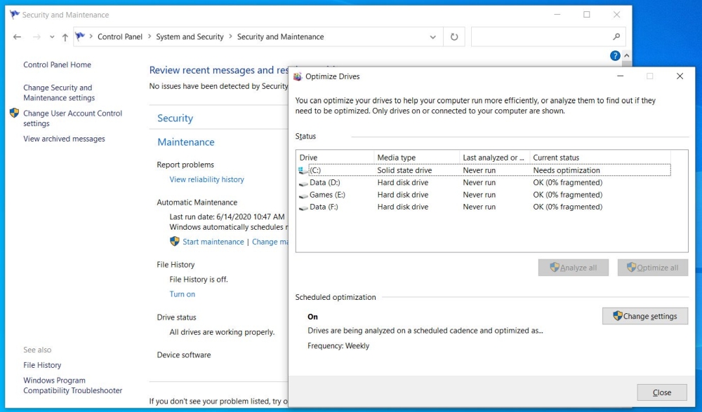 Windows 10 defragging bug