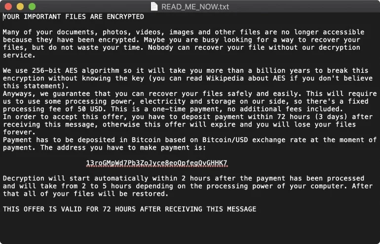 EvilQuest ransomware note