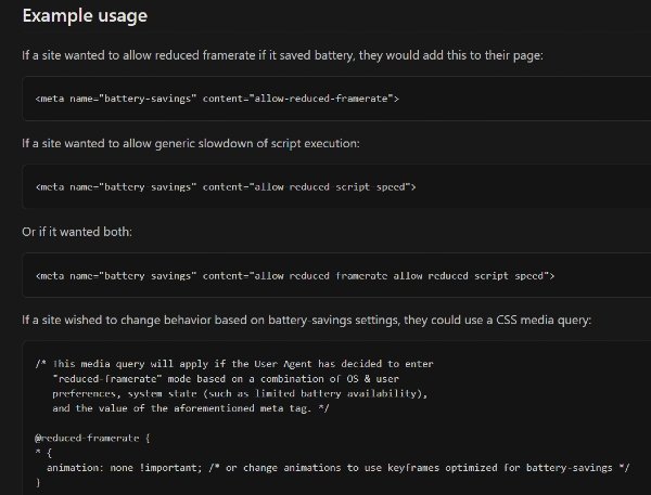 Google Chrome Battery Savings Meta Tag