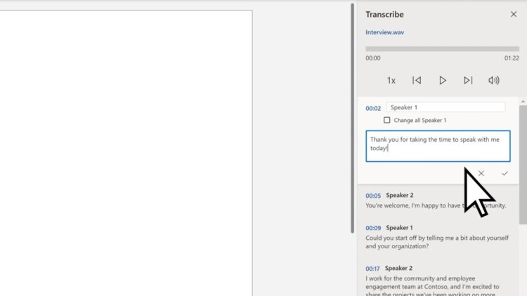 Microsoft Word online transcribe