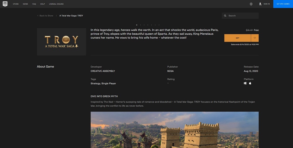 Total War Saga Troy free