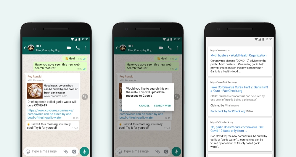 WhatsApp search web fact check