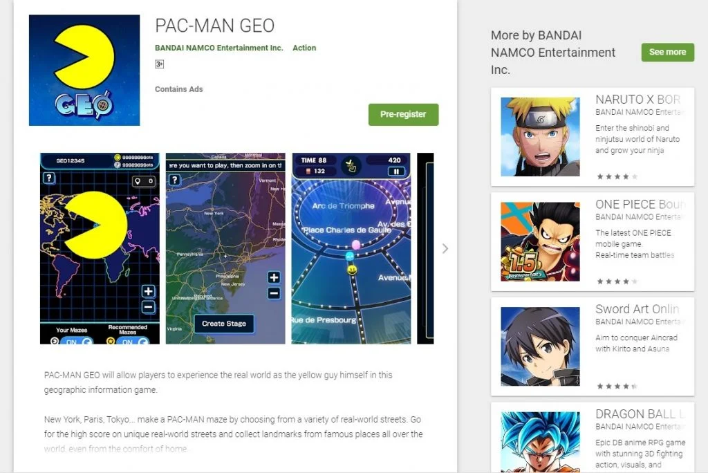 Pac-Man Geo Google Play Store