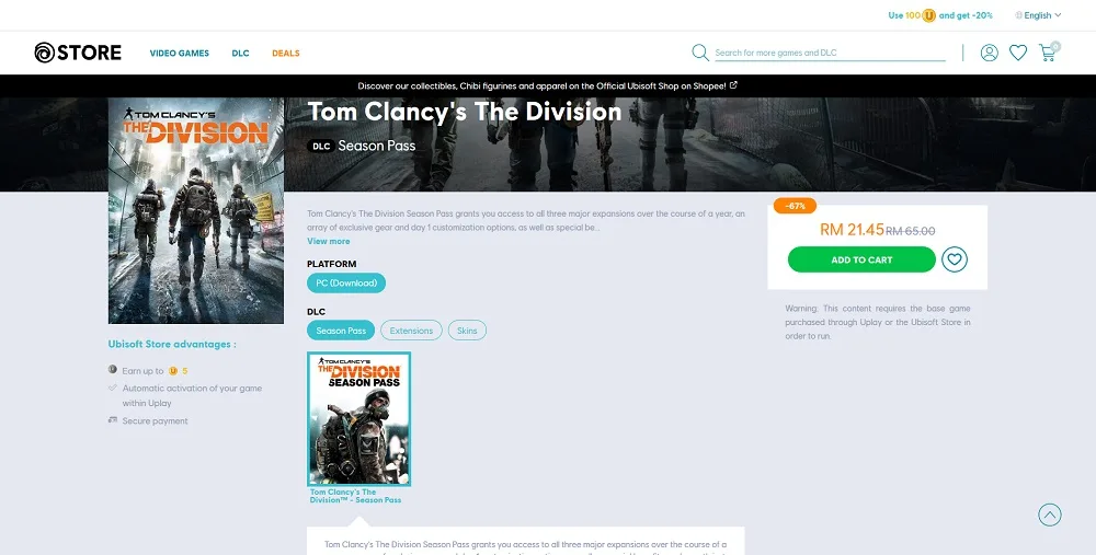 Tom Clancy's The Division season pass discount