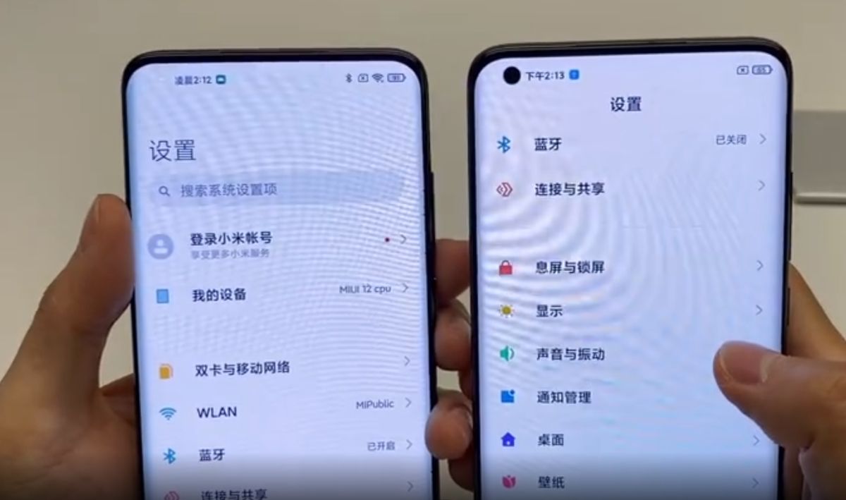 Xiaomi Under Display camera side by side mi10 Ultra