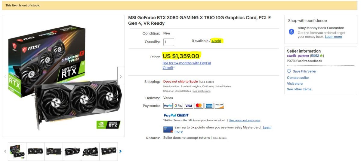 MSI GeForce RTX 3080 ebay scalped