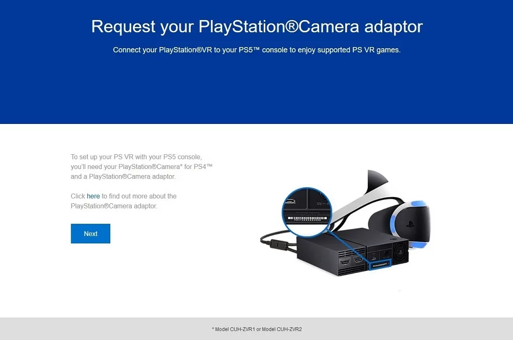 PS VR camera adapter page