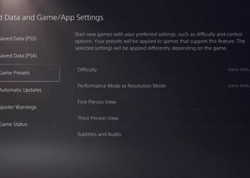 PS5 preset options