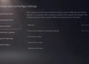 PS5 preset options