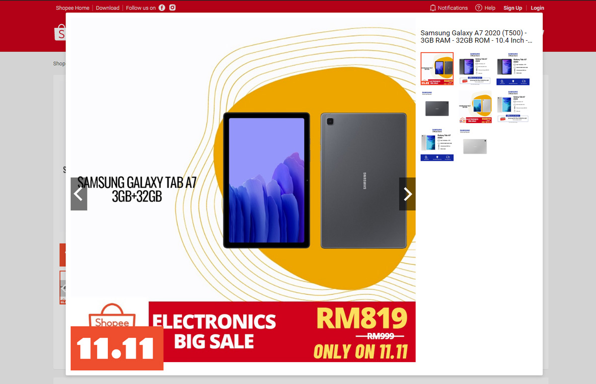 Samsung Galaxy Tab Tablet Offer 11.11 Sale
