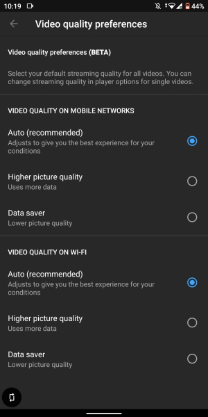 YouTube Video quality preferences 1