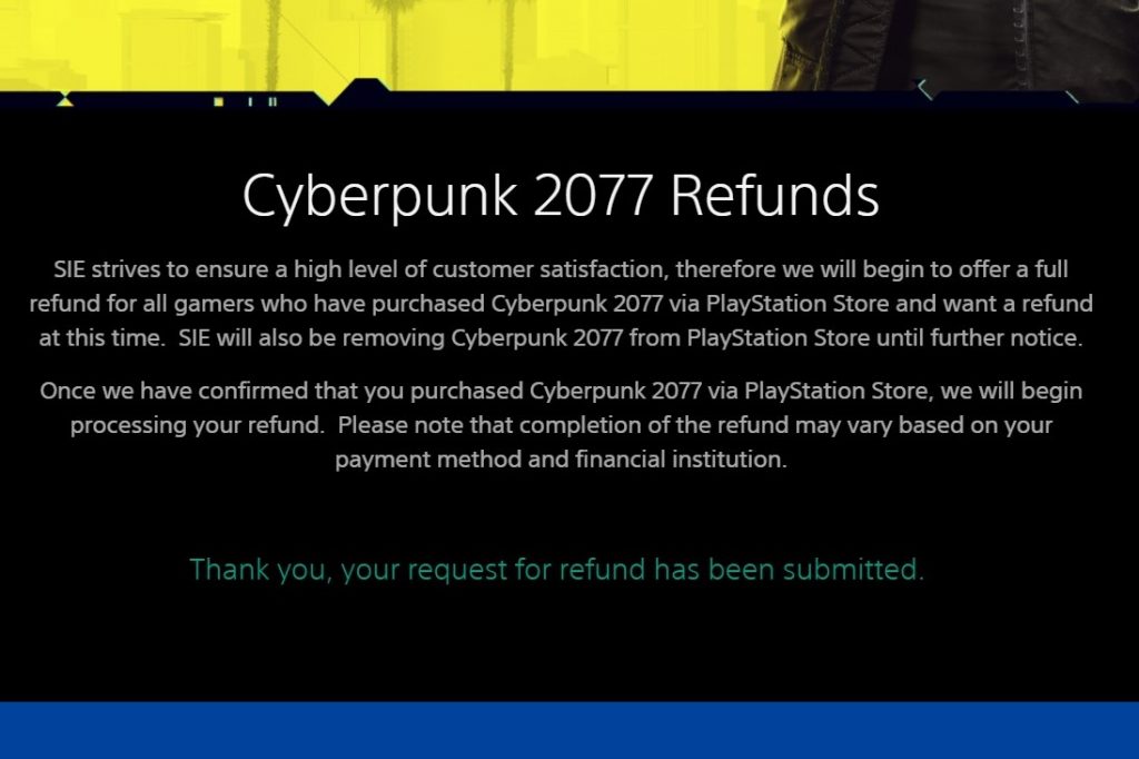 Cyberpunk 2077 ps refunds