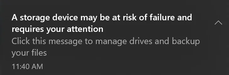 NVMe SSD failure imminent warning