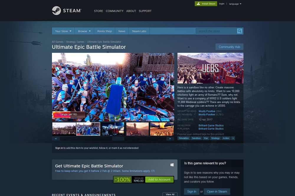 Ultimate Epic Battle Simulator free Steam