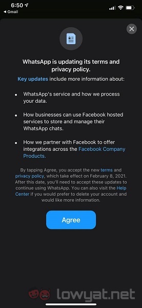 WhatsApp policy update