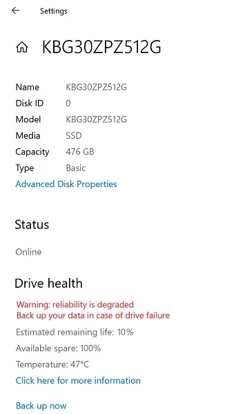 Windows 10 drive health