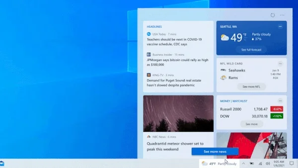 Windows 10 taskbar weather news