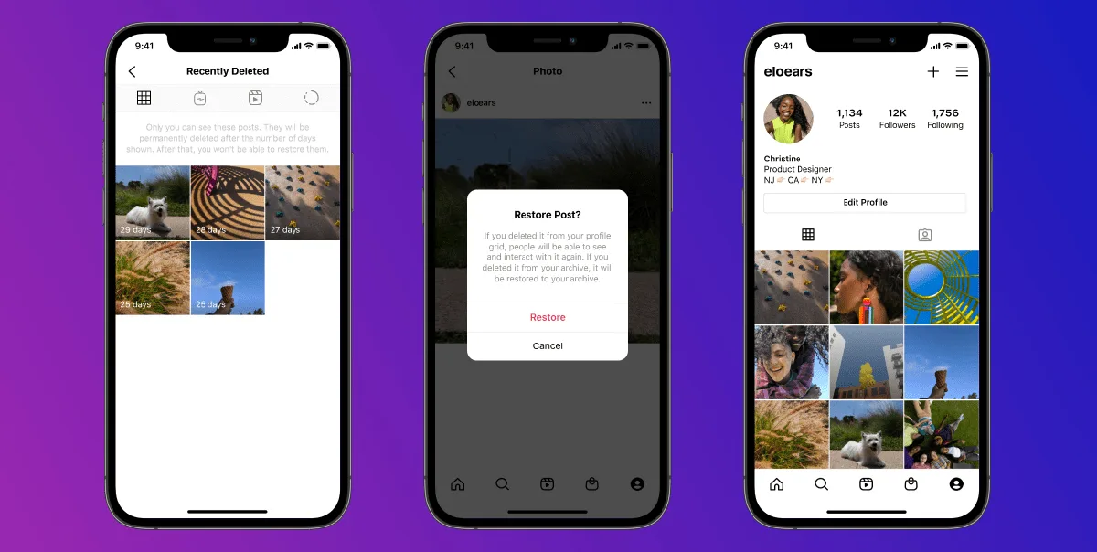Instagram Recently Deleted feature restore content