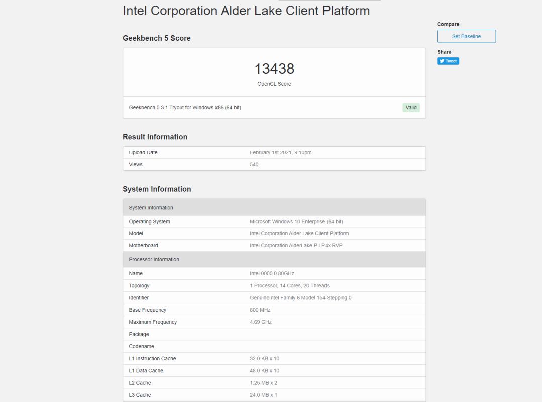 Intel Alder Lake P 14 cores